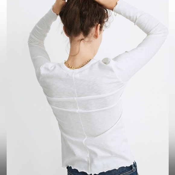 Madewell Long Sleeve Baby Tee Bright Ivory White 90s Retro Lettuce Trim Soft - Picture 9 of 9